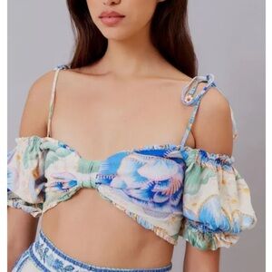 Farm Rio ‘magia de chitta’ Floral Off-Shoulder Crop Top
